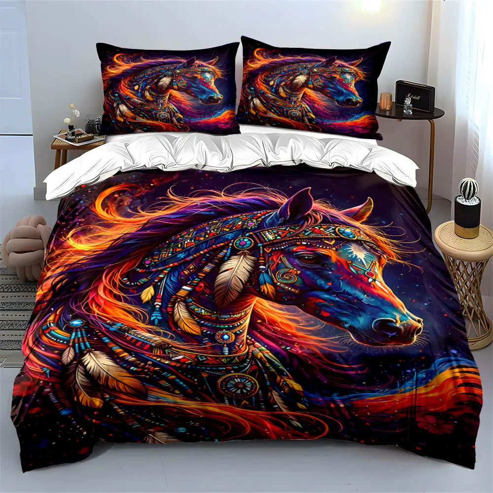 Dreamlike Painted Feathered Horse Printed Duvet Cover Set 1 Duvet Cover+2 Pillowcase Multi Size Bedroom Bedding Decoration