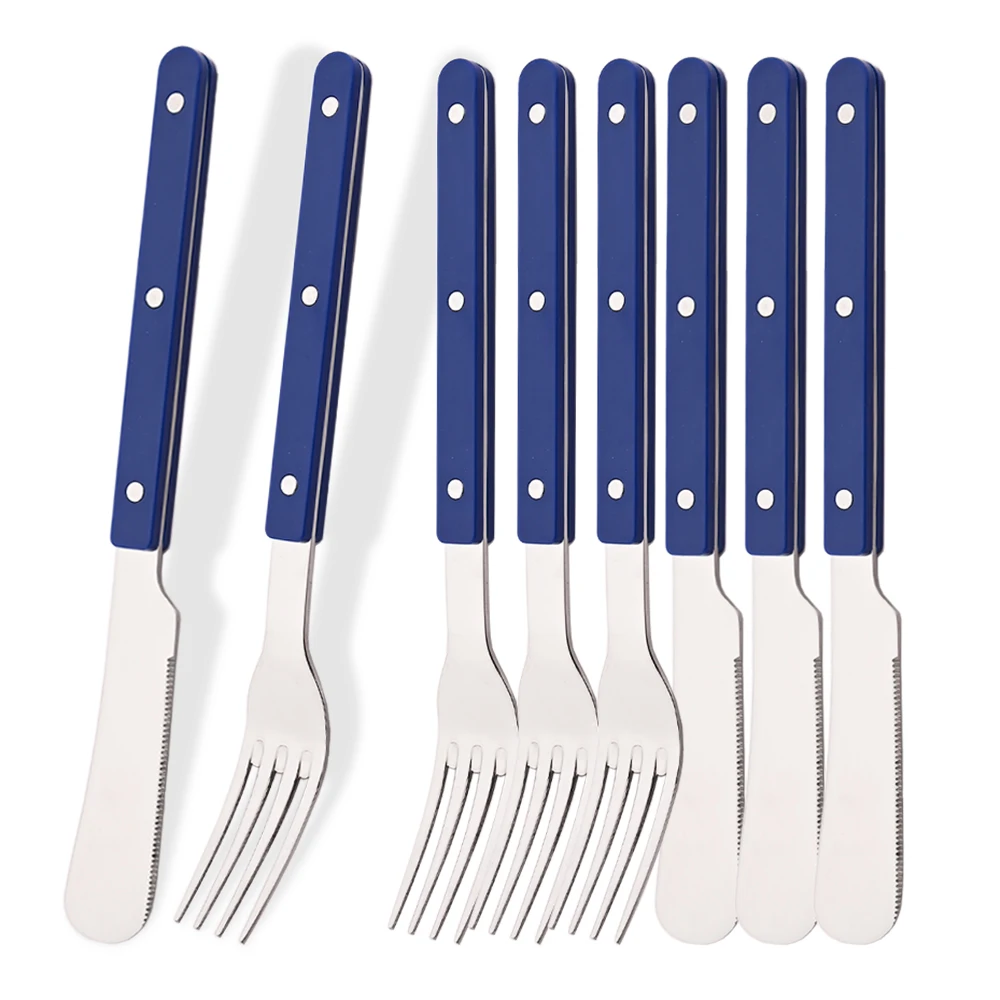 Blau Silber 8 Stücke Geschirr Acryl Griff Messer Gabel Set Edelstahl Besteck Set Westlichen Abendessen Küche Besteck