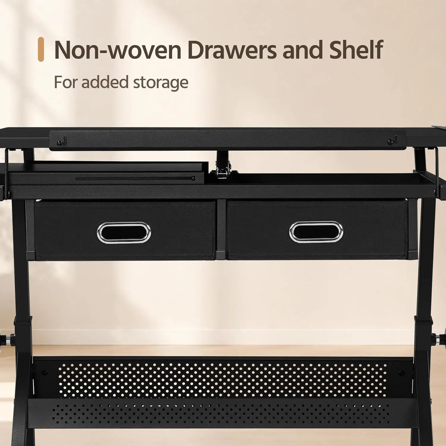 Adjustable Drafting Table Art Desk,Storage Drawers & Stool,Black