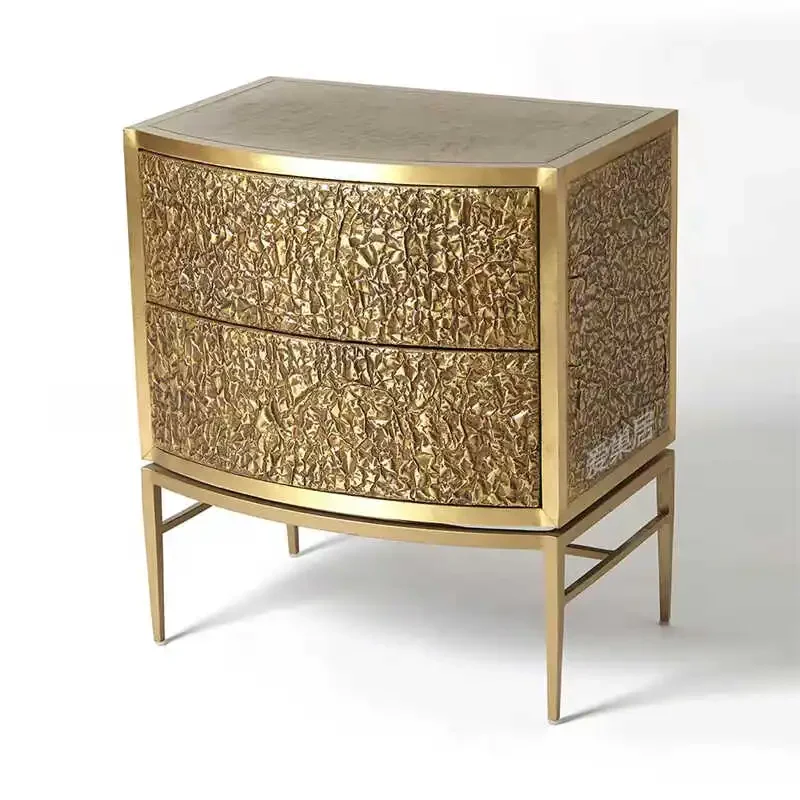 Y Italian light luxury wrinkled bedside table solid wood modern bedroom side cabinet premium villa hotel locker