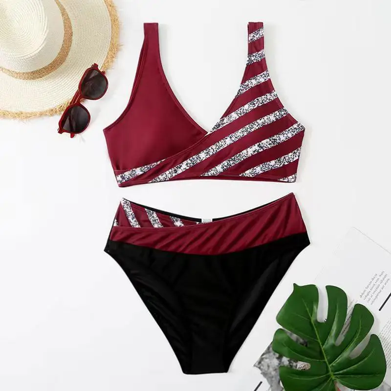 Women's Triangle Bikini Set V-Neck Beach Dress Suit 2 Piece Swimsuit Women Bikini Set Swimsuit Bathing Suits Beach Skirt Bathing