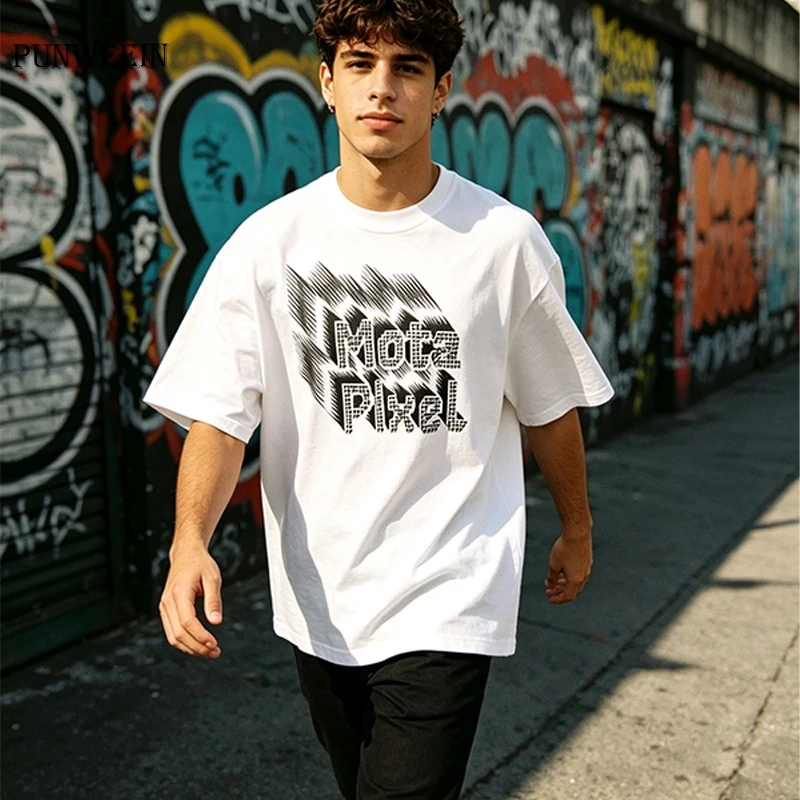 Unisex Oversize Y2K Pixel Letters Graphic T Shirt Streetwear Loose Cotton Short Tee Sleeve Vintage Gaming Hip Hop Pullover Top