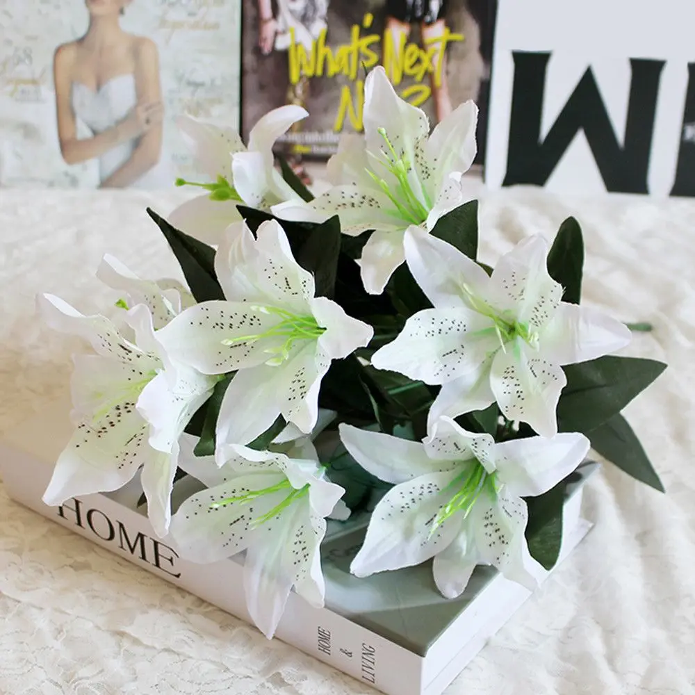 10 Heads Hot High Quality Colorful Fake Lilies Lilies Bouquet Wedding Decor Artificial Flowers