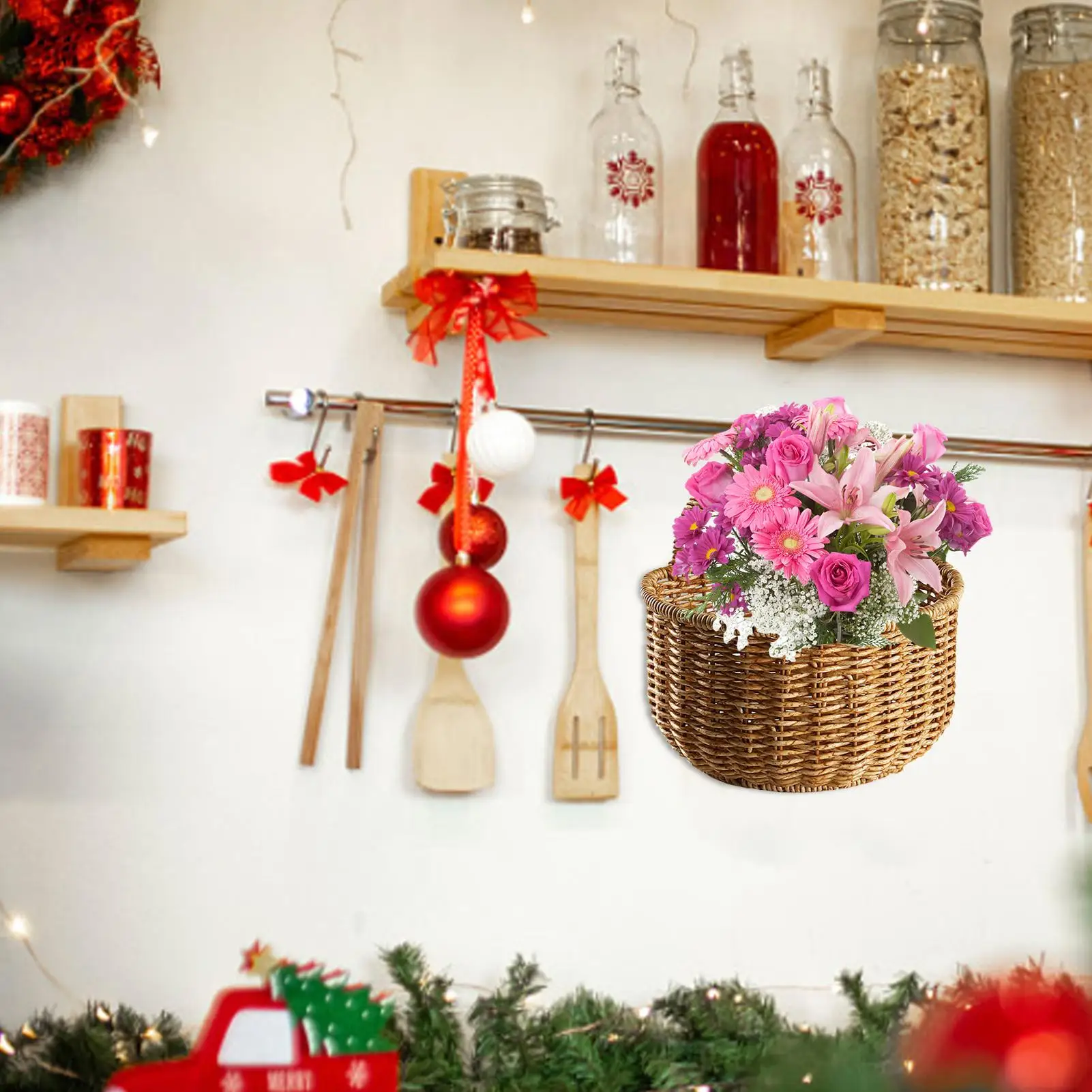Door Flower Basket Multifunctional Handmade Storage Organizer Wall Basket With Handle For Outdoor Garden Kitchen Room Mail Plant