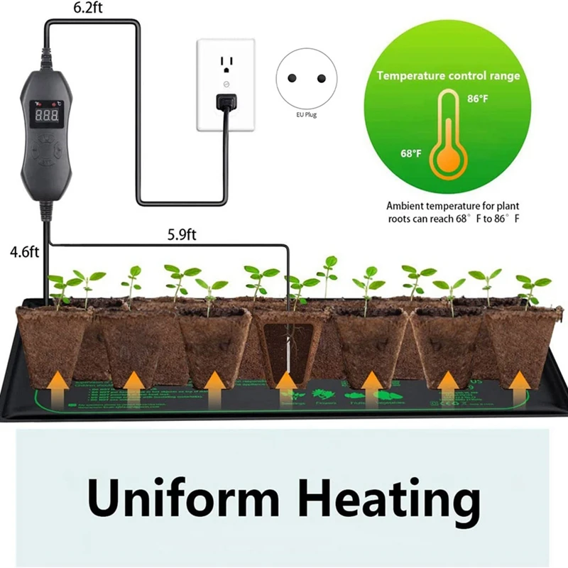 50W Seedling Heat Mat With Thermostat With Temperature Setting From 5℃ To 42℃ For Plants Growth,Germination EU Plug