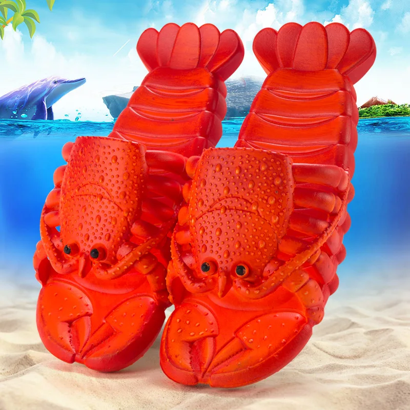 2023 Funny Lobster Summer Men\'s Women\'s Slippers Fashion Sandals for Men Women Lobster Slippers Funny Crayfish Beach Slippers