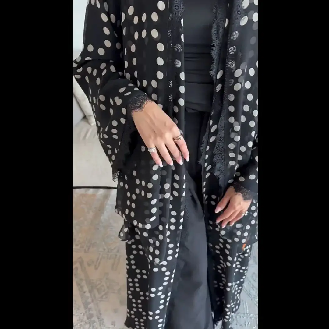 Eid Jalabiya Polka Dot Abaya Dubai Kaftan Muslimische Frau Hijab Kleid Kebaya Kaftan Marocain Femme Robe Islam Kleidung Ramadan Kleid