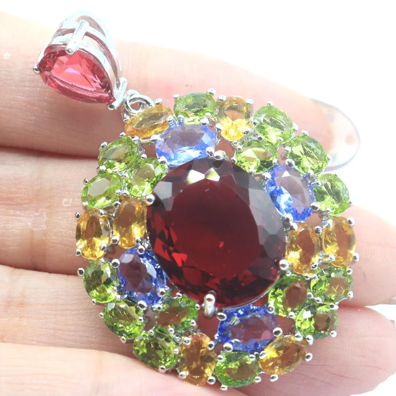 

50x33mm 10.7g Big Gemstone Blood Ruby London Blue Topaz Citrine Peridot Women Dating Silver Pendant