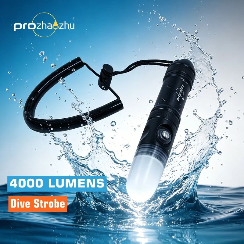 PROZHAOZHU 4000 Lumen Diving Strobe IP68 100M Rechargeable USB Magnetic Charging Underwater LED Signal Beacon