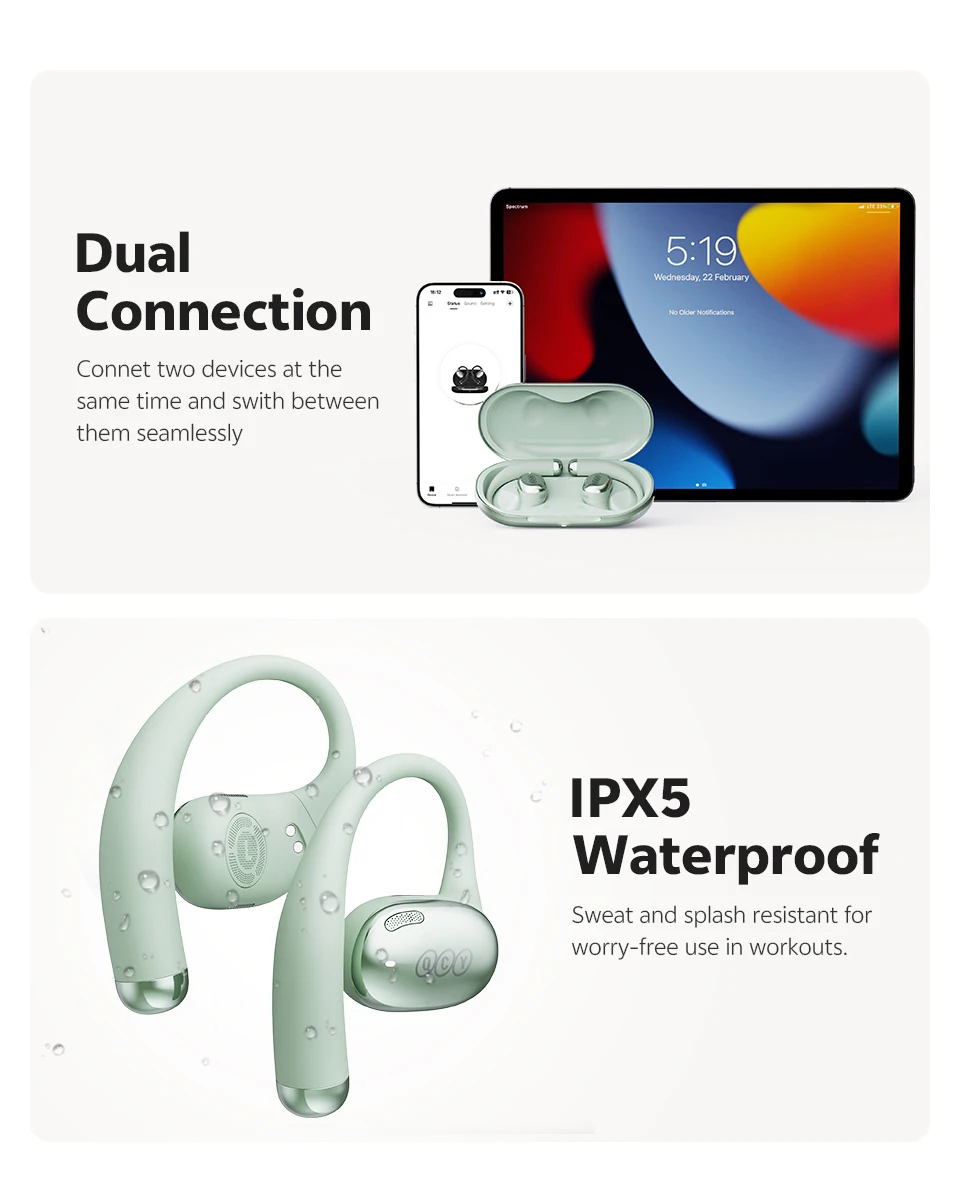 QCY Crossky R70 CT02 Open-Ear Sport Wireless-Kopfhörer Bluetooth 6.0 Hi-Res LDAC Ohrbügel Kopfhörer Drahtlose Lade-Ohrhörer 52 Stunden – Detail 13