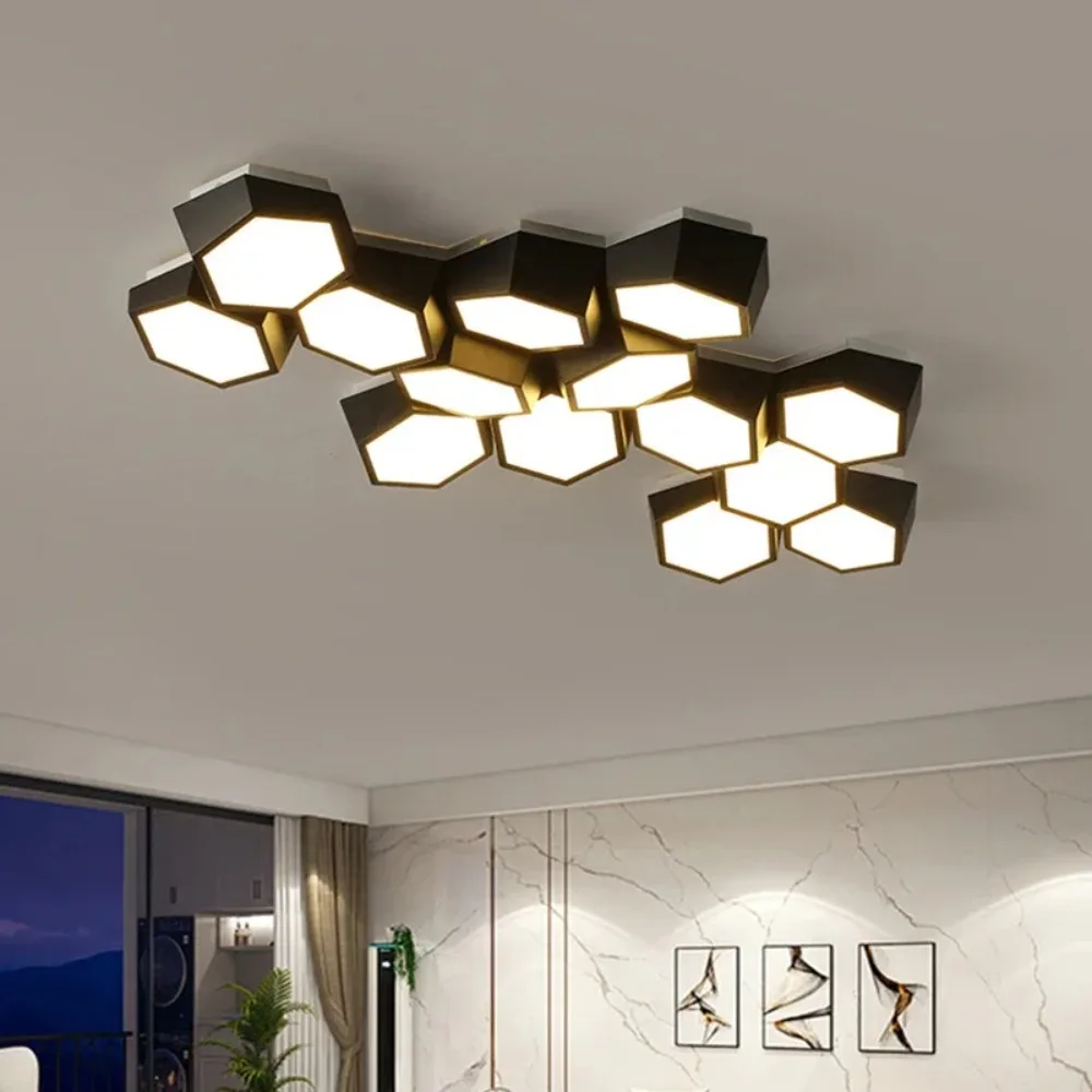 Modern Ceiling Lights Geometry Led White Black Alloy Ceiling Chandelier Lighting for Living Room Bedroom Home Decor Ceiling Lamp