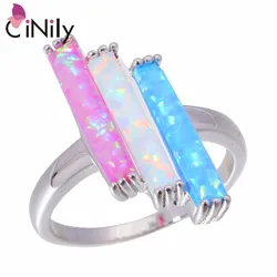 CiNily Tricolor Stone Rings Created Pink White Blue Fire Opal Silver Plated For Women Wedding Party Fashion Jewelrys Size 7-10