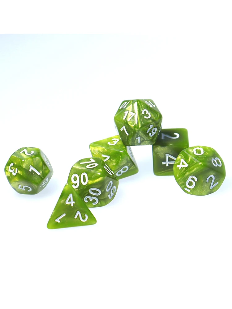 Jeu de dés en polyèdre vert, jeu de société D4 D6 D8 D10 D12 D20 (ATQ)