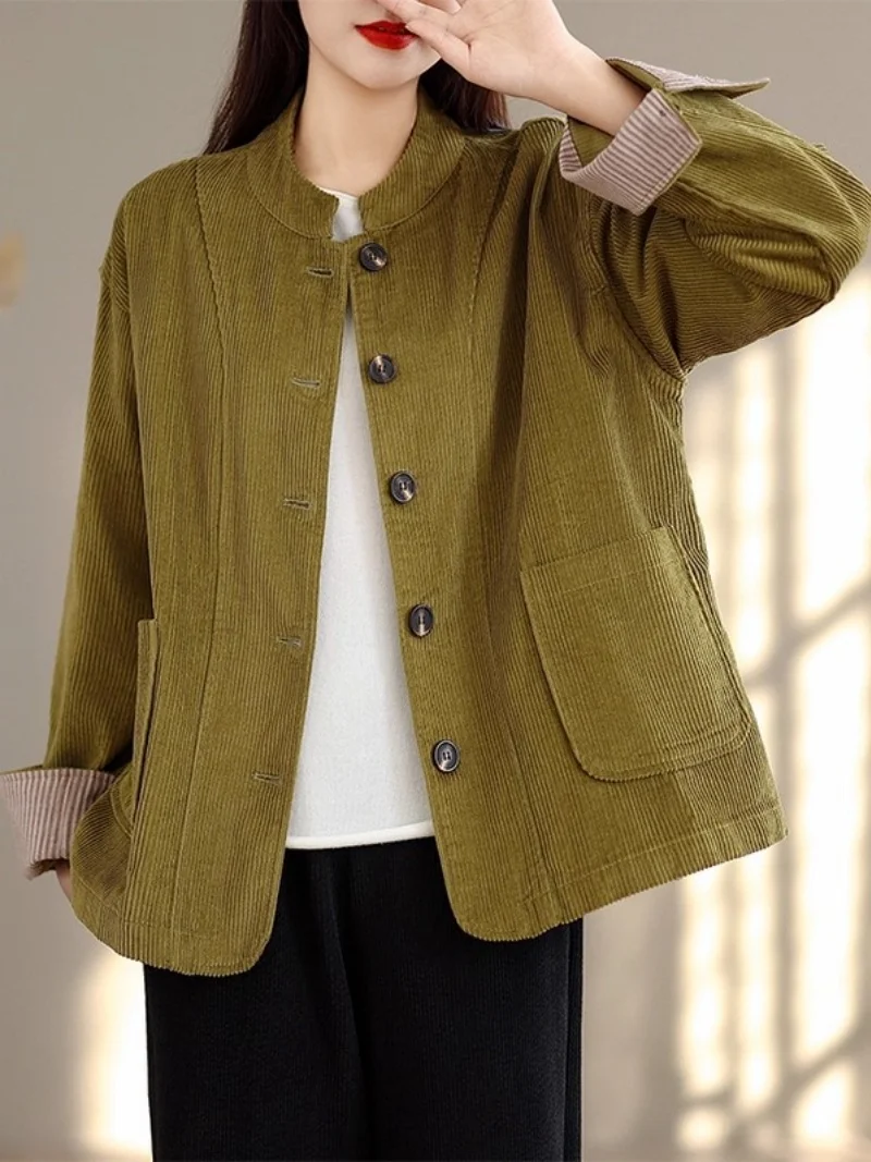 

Вельветовая куртка в стиле ретро, осень 2023, новый стиль, свободный повседневный однобортный короткий универсальный топ с воротником-стойкой w1205