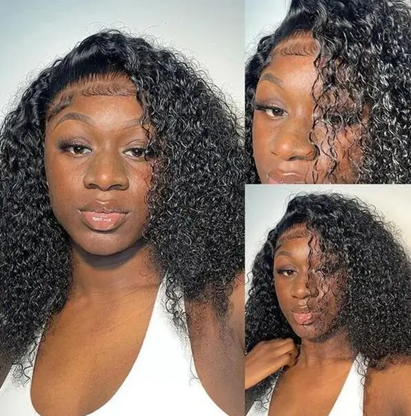 Gum free Mongolian curly hair tied front wig