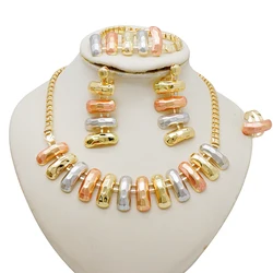 Dubai Ethiopian Style Gold Color Jewelry Sets Necklace Earrings Bracelet Rings Sets Suitable For Women Wedding Banquets