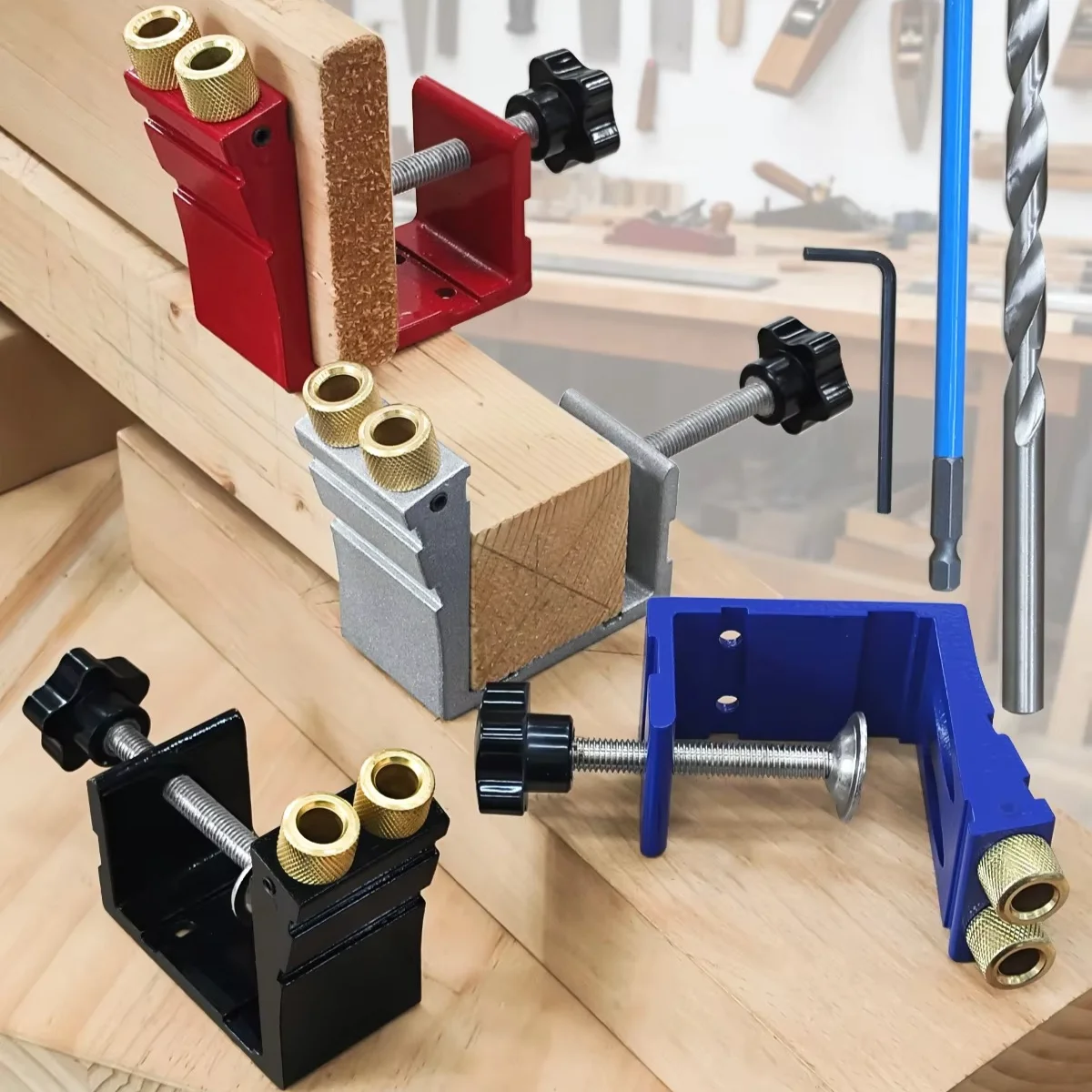 Woodworking Pocket Hole Jig 15° Dual Hole Jig, Aluminum Alloy Oblique Drill Guide Locator, Carpentry Furniture Punching Tool
