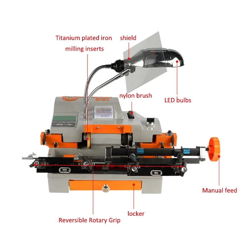 Mesin kunci berkepala ganda 220V/110V, mesin duplikasi kunci tepat pisau ganda Manual mesin kunci Horizontal TH-001