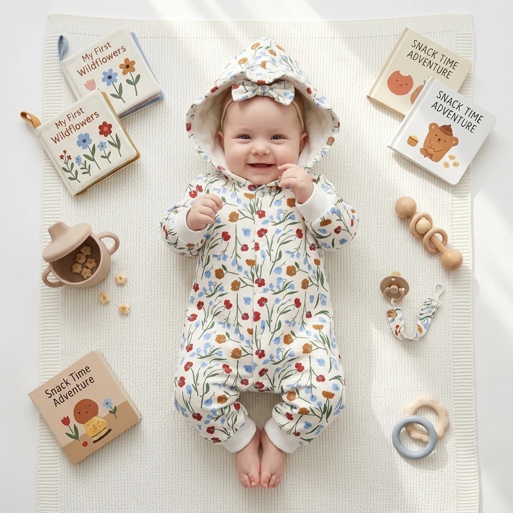Winter Infants Clothing Long Sleeve Cute Flower Warm Baby Girls Rompers Thickened Hooded Clothing