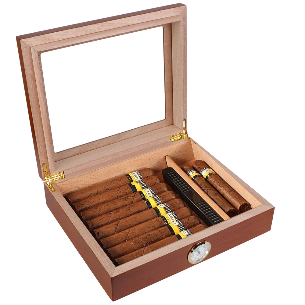 Cigar Travel Humidor Box Portable Transparent Skylight Cigar Humidor Case With Hygrometer Humidifier Cedar Wood