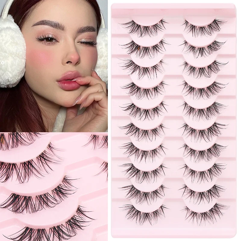 DINGSEN Cat Eye Lashes 10pairs False Eyelashes Natural Eyelashes Anime Winged Clear Band Lashes Fake Eyelash Manga Lashes Makeup