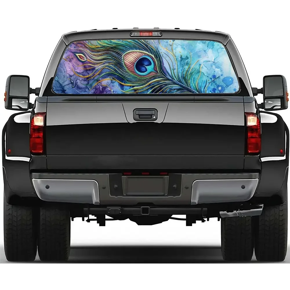

Flying Peacock Feathers Car Rear Windshield Sticker Truck Window See Through Perforated Back Window Vinyl Decal Decoration