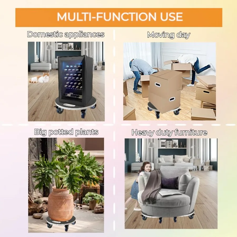 Dolly Platform Kayu Bulat 15 Inci dengan Roda TPR Senyap 2" dengan 2 Rem + 2 Tanpa Kapasitas Beban 551-lb Furnitu Kayu Tugas Berat