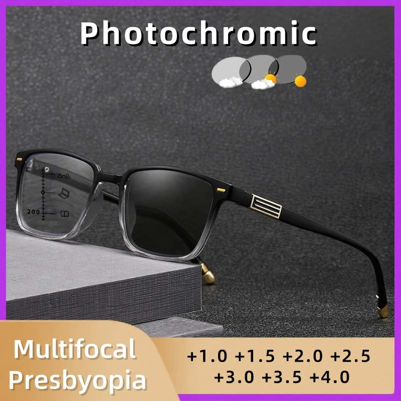 

Новые модные фотохромные мультифокальные очки для пресбиопии, мужские ретро-ультралегкие очки высокой четкости с защитой от синего света