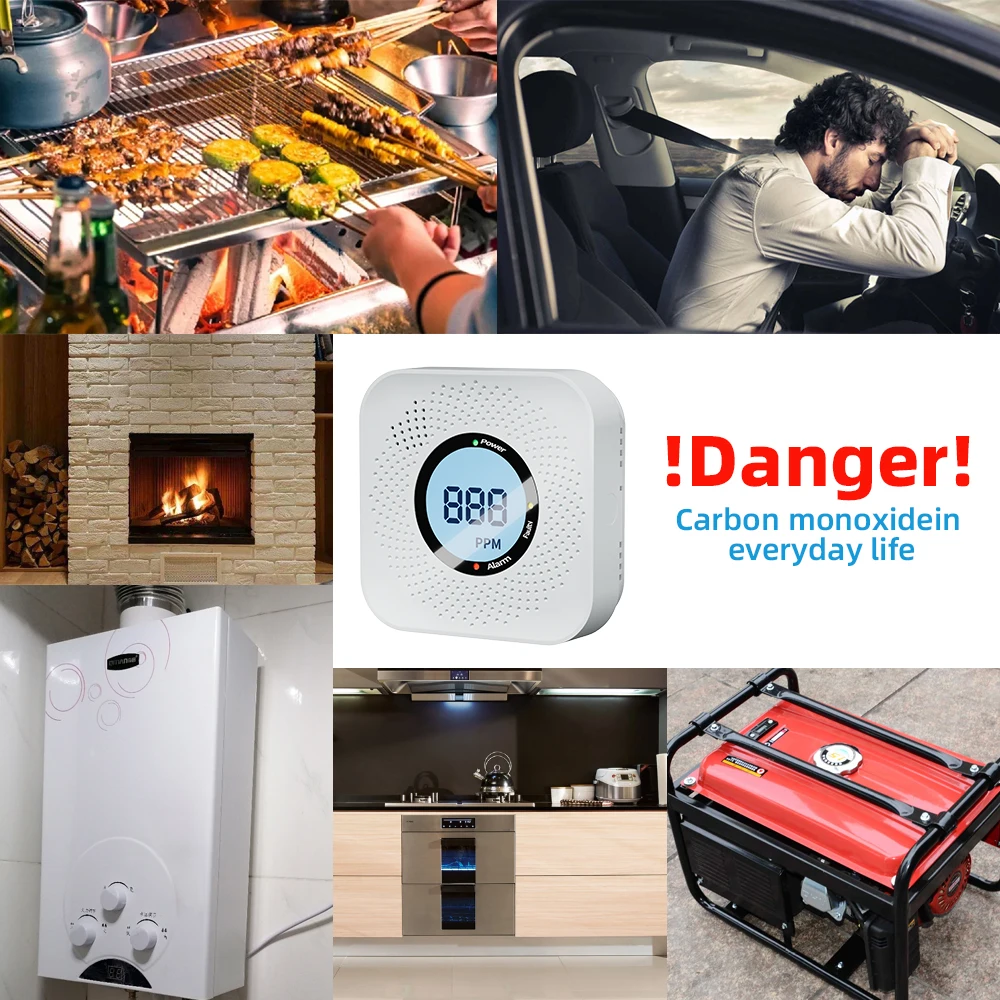 PGST مستشعر إنذار CO مستقل عالي الحساسية كاشف إنذار أول أكسيد الكربون المنزلي 85dB تحذير شاشة LCD كهروضوئية