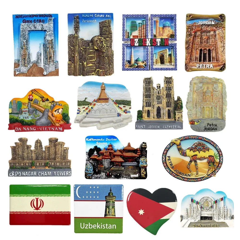 Asia Uzbekistan Nepal Iran Jordan Vietnam Turkmenistan Resin 3D Fridge Magnets Tourism Souvenir Refrigerator Sticker Handicraft