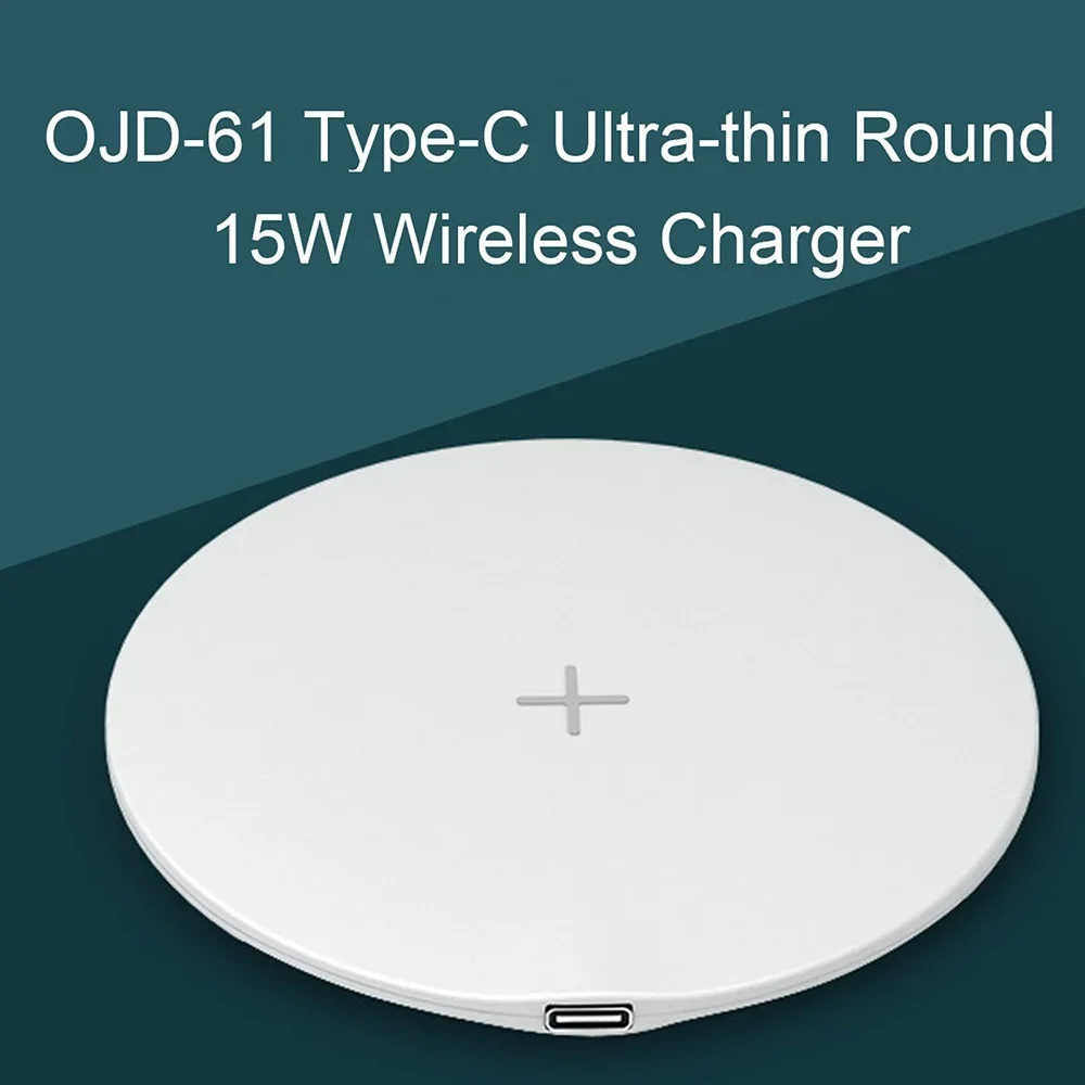 15W Wireless Charger Type-C Fast Charging Pad Ultra-thin Round Mobile Phone Charging Dock Cable Wireless Charger