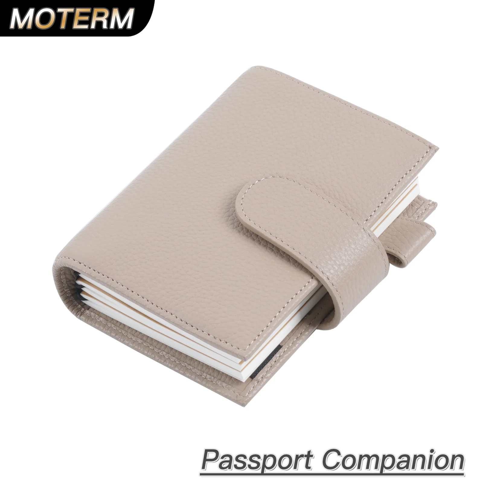 

Moterm Companion Travel Journal Passport Size Notebook Genuine Pebbled Grain Cowhide Organizer with Double Snap Closure