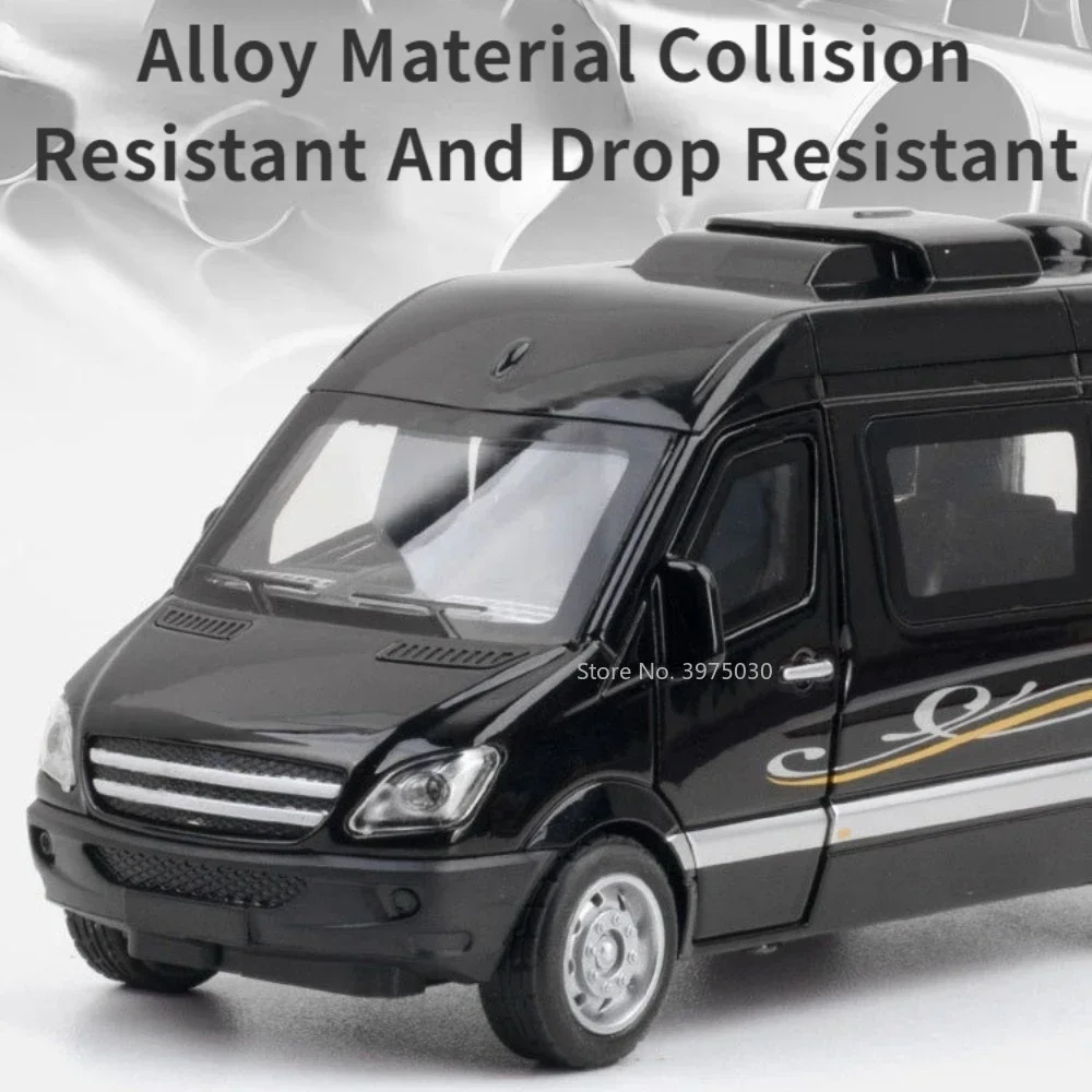 1/32 Sprinter RV Toy Car Model Alloy Diecasting Sound Light Rear Wheel Pull Back Function Toys Vehicle Models Collection Gifts