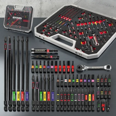 Geinxurn 58Pcs Tools Set Packaged with Impact Screwdriver Bits,Mini Wrech,Step Drill,Socket Adapter and Bit Holder for DIY