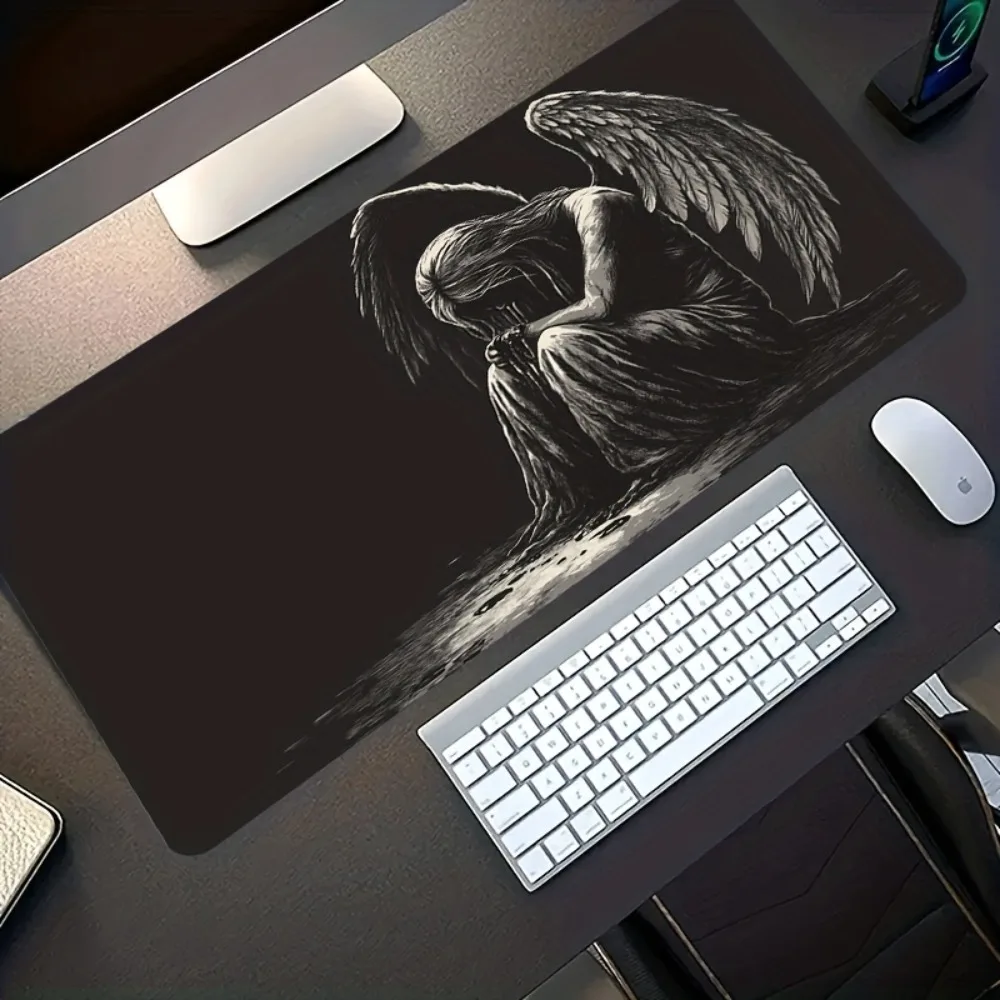 Gothic Angel RGB Mouse Pad, Extra Large Gaming Desk Mat, Waterproof, Anti-Slip, Perfect for Dark Theme Setup