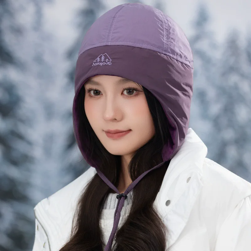 قبعات تزلج مبطنة بألوان متباينة على الموضة للنساء للخريف والشتاء في الهواء الطلق دافئة لحماية الأذن قبعات منفوخة متعددة الاستخدامات