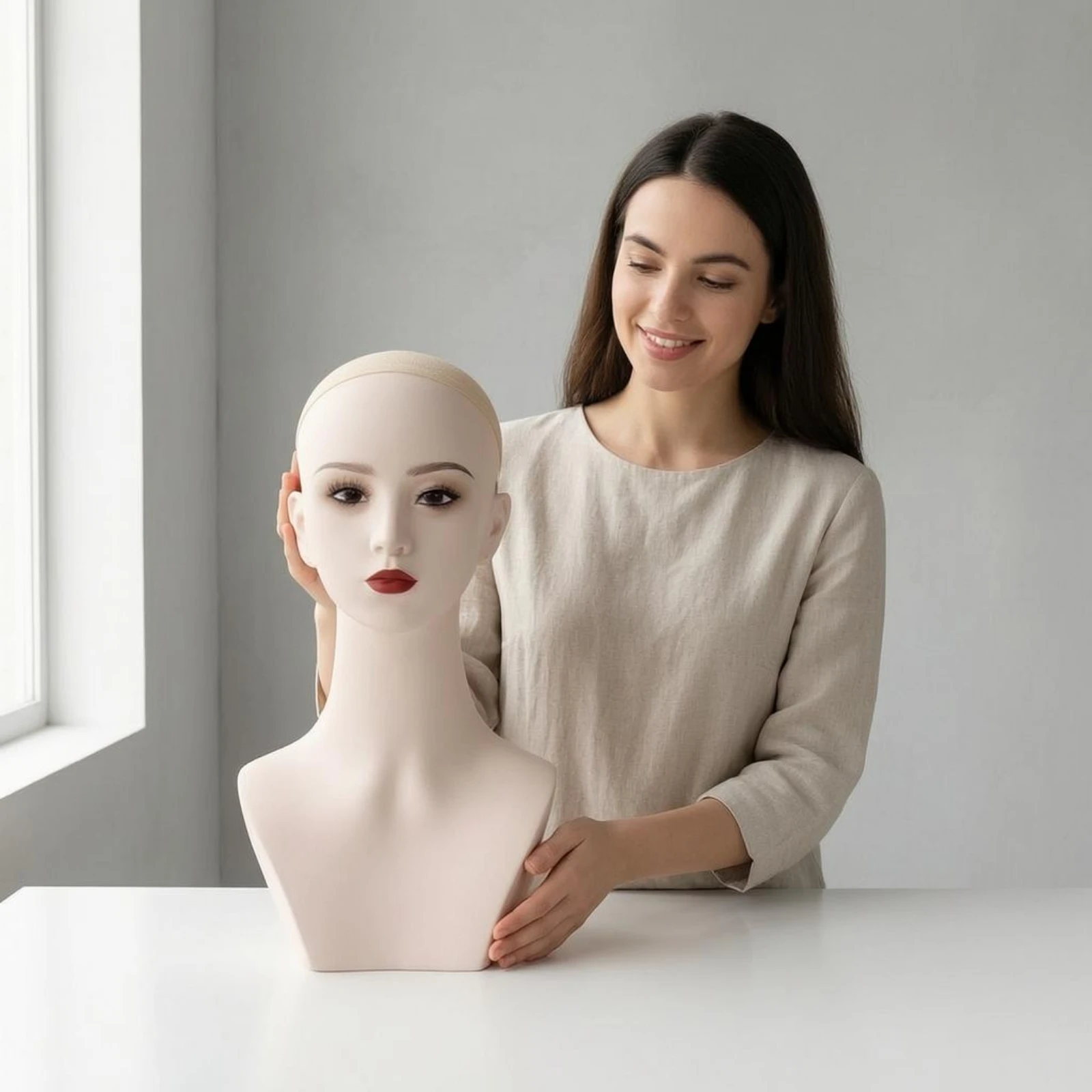 PVC Mannequin Bust Skin Tone 44 Cm Mannequin Bust Full Round Back Damage Resistant for Shop Window view 5