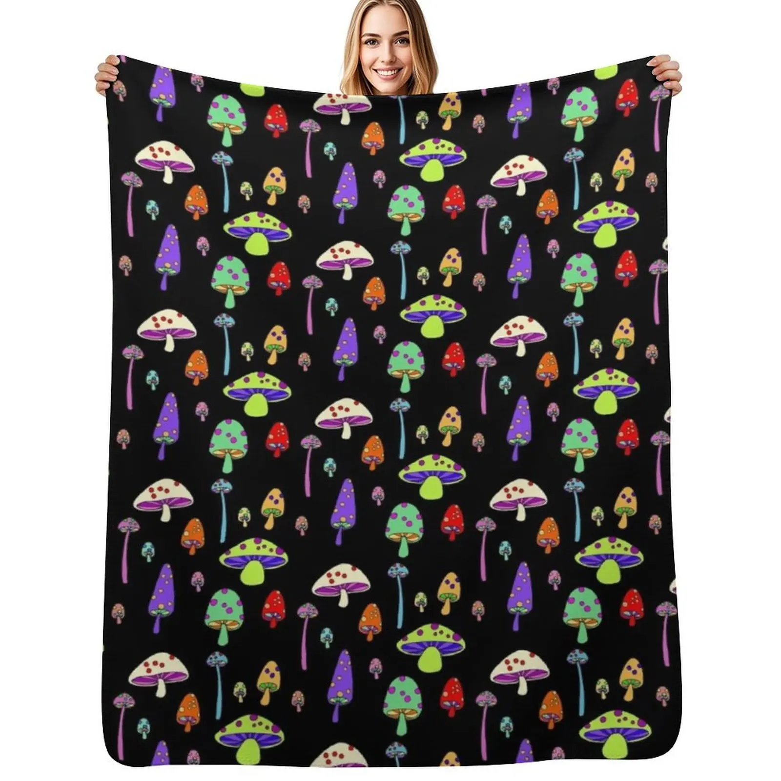 Technicolor Mushrooms Throw Blanket Fashion Sofas Custom Soft Plaid Stuffeds Summer Sofas Blankets