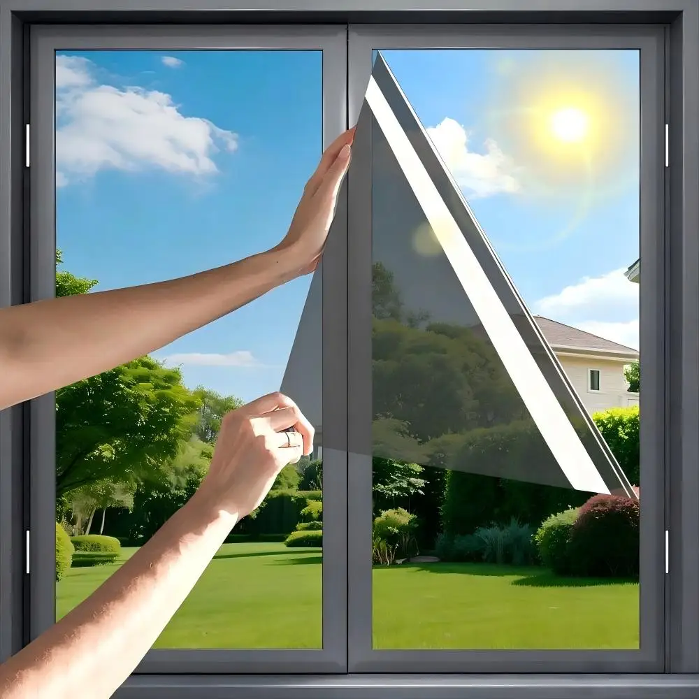 Sunscreen Window Film Self-Adhesive Heat Control UV-Proof One Way Mirror Privacy Protection Film Gray And Silver For Home