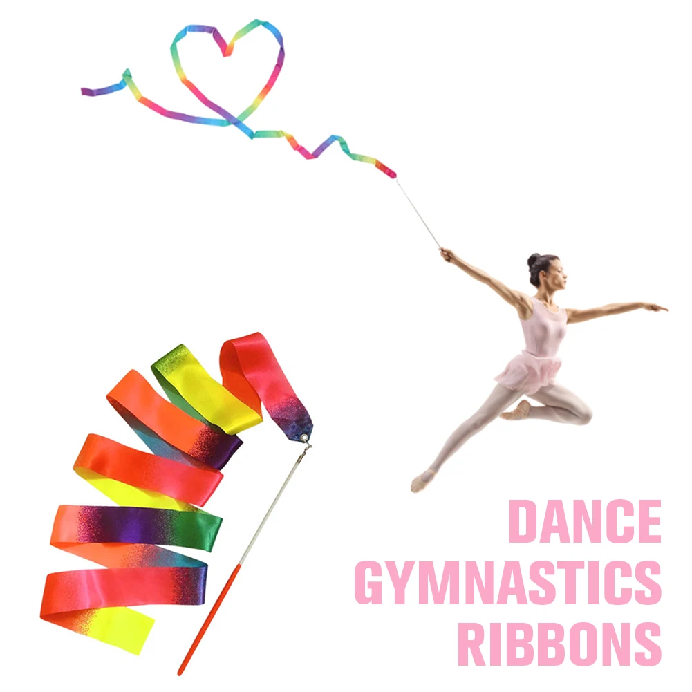 2m Gymnastics Colored Ribbons with Handle Rhythmic Gymnastics Ribbons Metal Eyelet Artistic Twirling Ribbons for Talent Shows