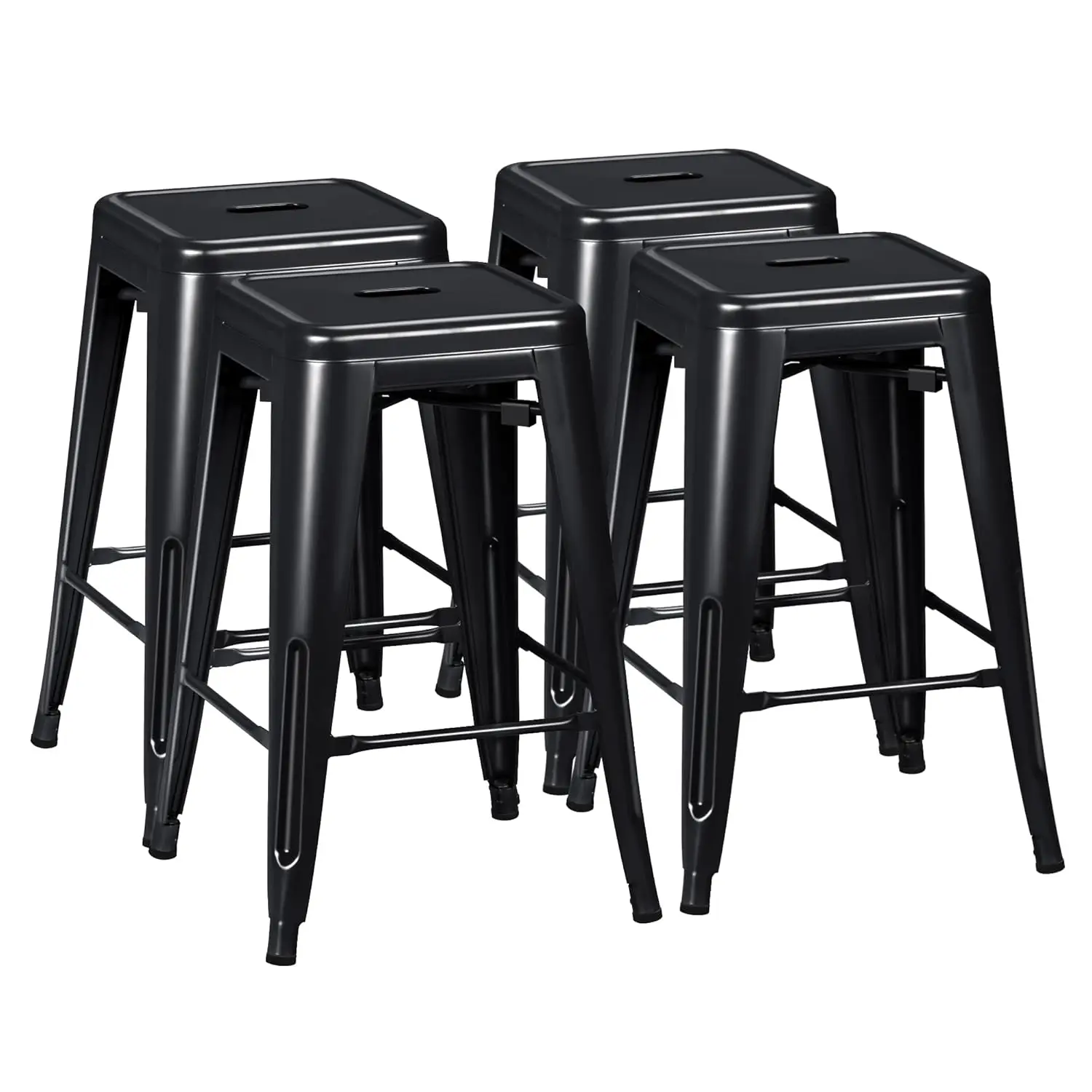 

24" Metal Bar Stools Set of 4 Counter Height Backless Stackable Industrial Indoor Outdoor Kitchen Dining Customized