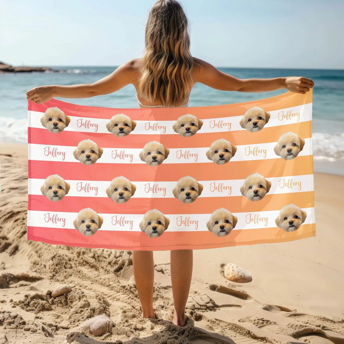 Personalized head portrait photo Beach Towel Striped Personalized Name Beach  Bath Towels For Kids/Adult, Vacation Gift