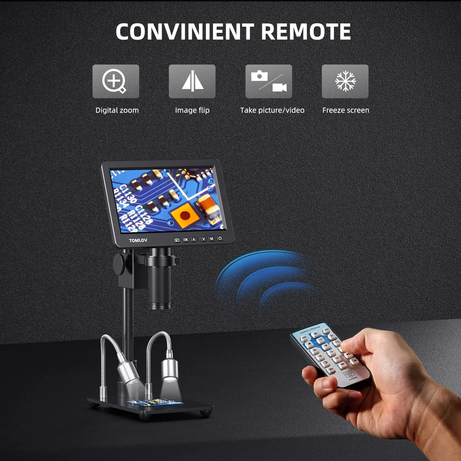 Imagem -04 - Tomlov Dm209 Lcd Digital Microscópio Eletrônico Hdmi 26mp 1200x Amplificação Contínua Lupa Ferramenta para Solda Pcb