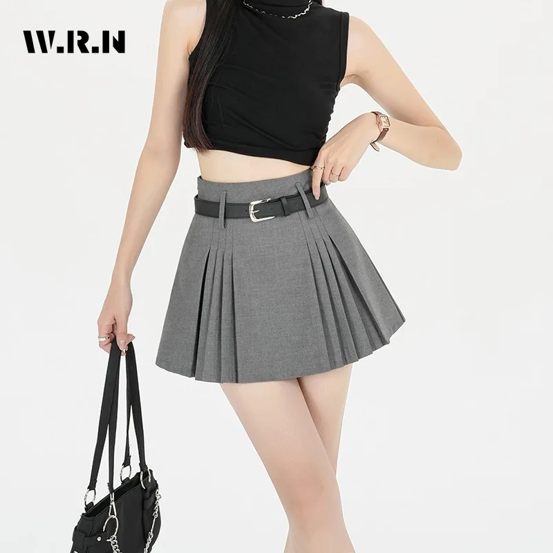 

Hotsweet Preppy Style Slim Fit Solid Color Pleated Mini Skirts 2024 Summer Women's Casual Y2K Harajuku Ulzzang A-Line Skirt