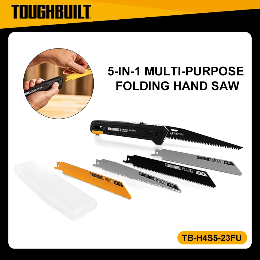 TOUGHBUILT TB-H4S5-23FU 5-in-1 Folding Jab Saw + 4 Blades Saw Blades Designed to Cut Wood, Plastic, Metal, and Drywall Materials