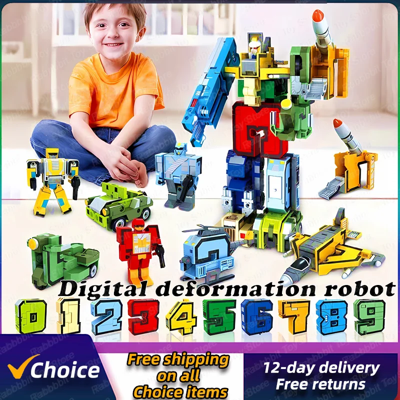 New Digital Robot Transformation Children's Toys Autobots Alphabet Combination Diamond Block Assembly Boys' Puzzle Toys