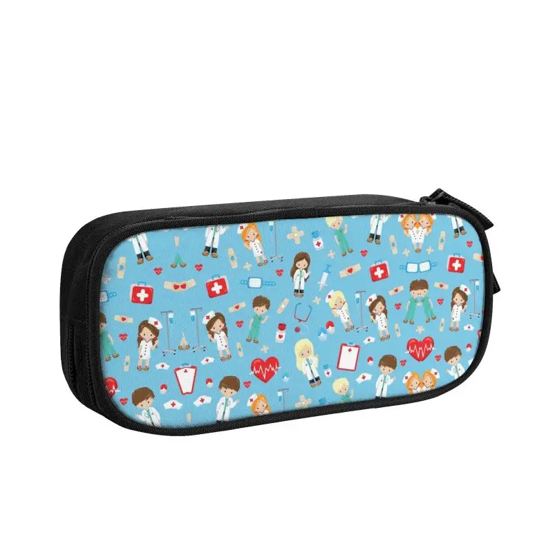 Kawaii Nursing ECG Pattern Pencil Cases for Boy Girl Large Storage School Pencil Box Stationery