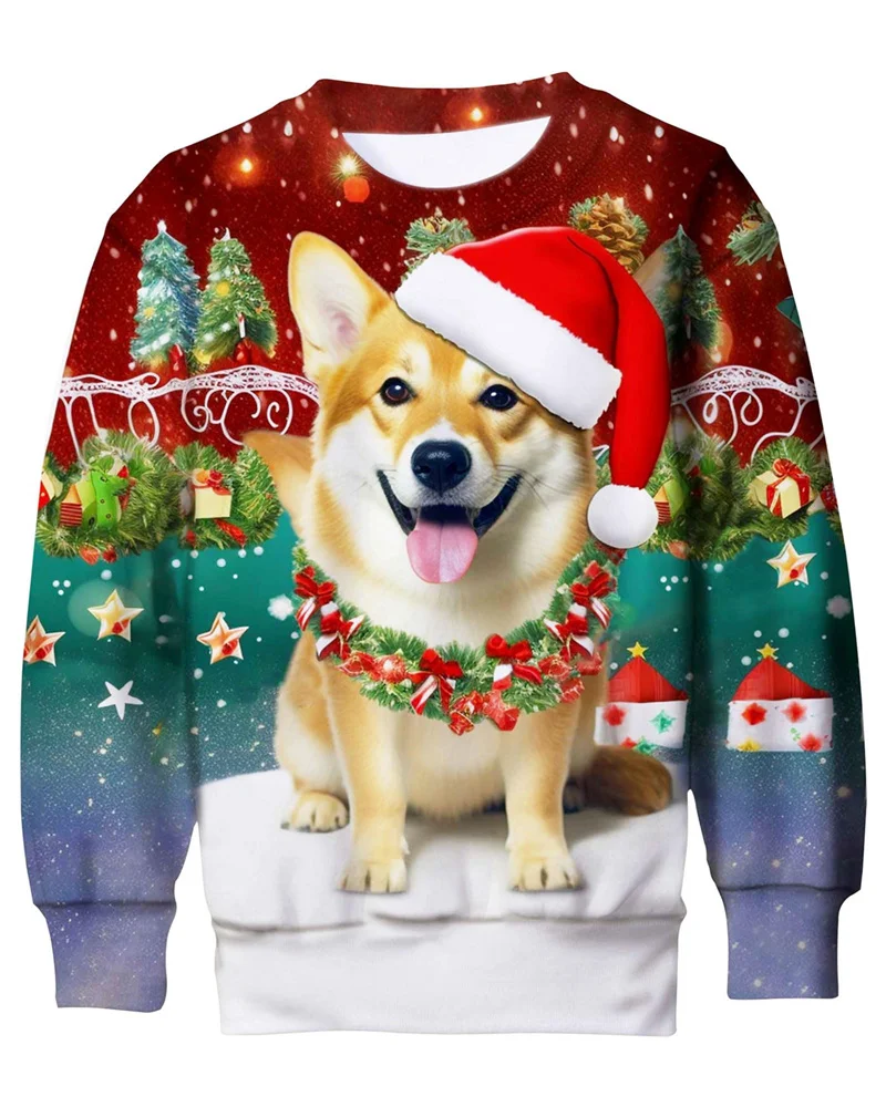 Harajuku 3D Print Funny Christmas Ornaments Sweatshirts Reindeer Xmas Graphic Ugly Christmas Sweatshirts Mens Round Neck Hoodies