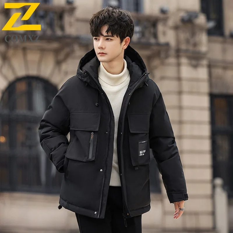 COMXZ 2025 Winter Men's Short down Jacket Trendy All-match Solid Color Cold-proof Warm Parka Business Puffer Jacket Padding Coat