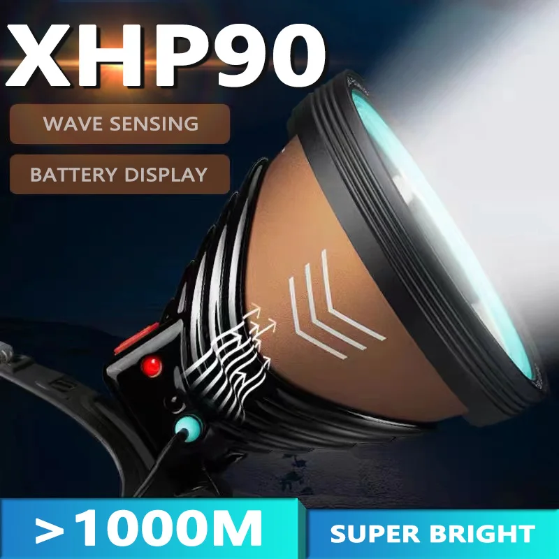 

Super Bright Head Lamp XHP90 USB Charging Induction Headlight Aluminum Light Cup 1000m Outdoor Waterproof Long Shot Mining Light